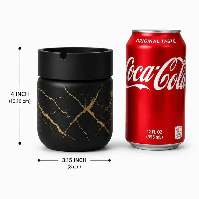 Alt view image 2 of 7 - 1-Pack Marble Glass Ashtray with Lid, Windproof Tabletop Ashtray with Funnel Design, Easy Clean Covered Ash Holder for Car, Home, Patio, Balcony, Office, Bar, Indoor Outdoor Use