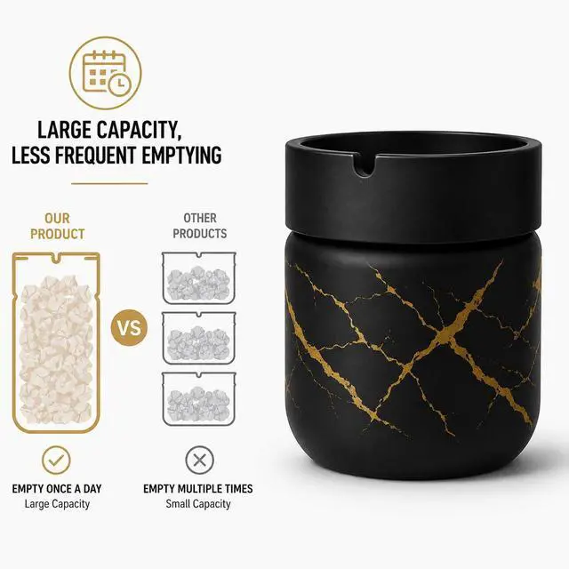 Alt view image 3 of 7 - 1-Pack Marble Glass Ashtray with Lid, Windproof Tabletop Ashtray with Funnel Design, Easy Clean Covered Ash Holder for Car, Home, Patio, Balcony, Office, Bar, Indoor Outdoor Use