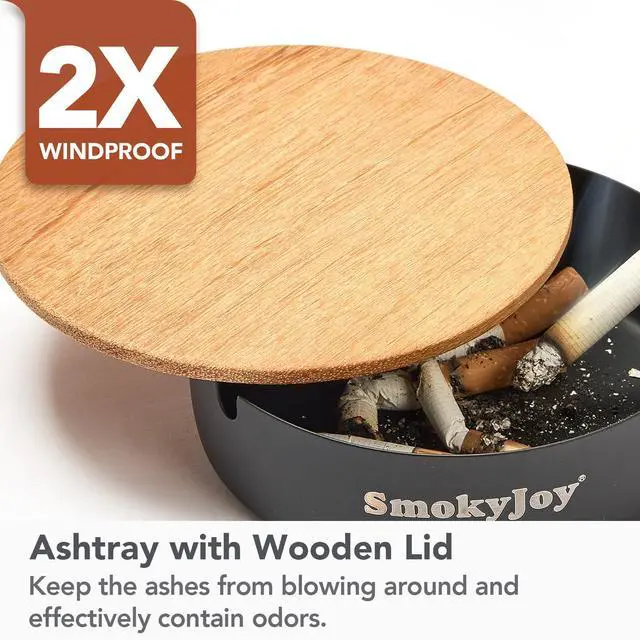 Alt view image 2 of 7 - Ashtray with Lid for Outside Patio, 2 Pack Windproof Ash Tray, Black Stainless Steel Smokeless Ashtray for Outdoor Home Office Tabletop Patio Outdoor Balcony, Meidium