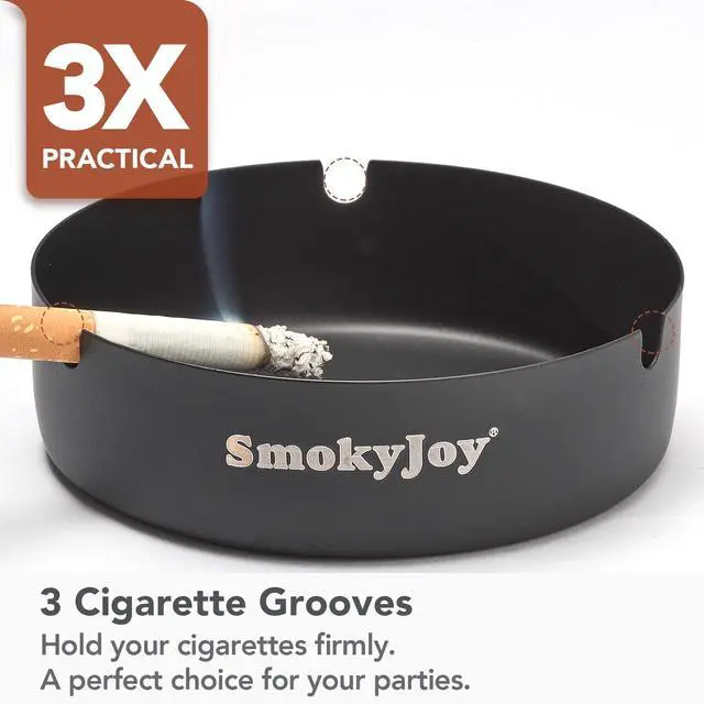 Alt view image 4 of 7 - Ashtray with Lid for Outside Patio, 2 Pack Windproof Ash Tray, Black Stainless Steel Smokeless Ashtray for Outdoor Home Office Tabletop Patio Outdoor Balcony, Meidium