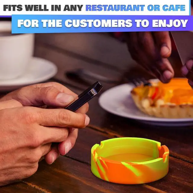 Alt view image 6 of 7 - 3 Pcs Silicone Ashtray Outdoor Lightweight Heat-Resistant Ash Tray Outdoors 3.3" x 0.9" Easy to Clean, Round Multicolor Small Ashtray for Patio, Home, Travel, Office and Outdoor Table Organization