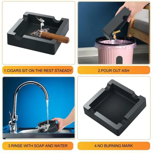 Alt view image 6 of 7 - Cigar Ashtray,Silicone Outdoor Ashtray for Outside Patio Indoor,Large Cigar Rests Ash tray Outdoors,Unbreakable/Non-slip/Burn-resistant Ashtrays(Black)