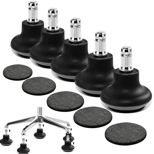 Main image of 5-Pack Chair Wheel Stoppers - Convert Swivel Casters to Fixed Non-Rolling Casters with Self-Adhesive Felt Pads for Carpet & Hard Floor Protection - Prevent Chair Movement & Floor Scratches