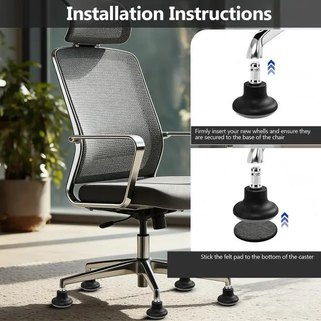 Alt view image 4 of 7 - 5-Pack Chair Wheel Stoppers - Convert Swivel Casters to Fixed Non-Rolling Casters with Self-Adhesive Felt Pads for Carpet & Hard Floor Protection - Prevent Chair Movement & Floor Scratches