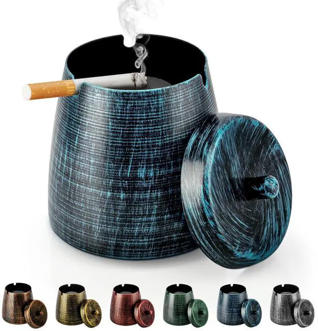 Main image of Ashtray for Cigarettes Outdoor, Outdoor Ashtray with Lid for Cigarette, Metal Odorless Windproof Smokeless AshTray for Patio Home Office Tabletop Balcony