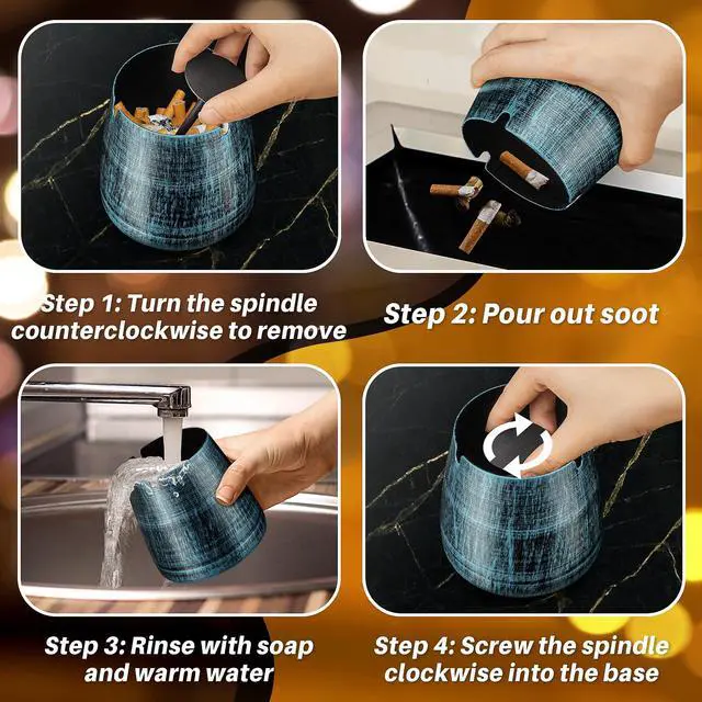 Alt view image 4 of 5 - Ashtray for Cigarettes Outdoor, Outdoor Ashtray with Lid for Cigarette, Metal Odorless Windproof Smokeless AshTray for Patio Home Office Tabletop Balcony