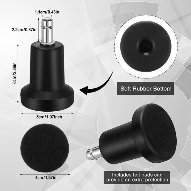 Alt view image 2 of 7 - 5 Pieces Bell Glides Replacement Office Chair Wheels Stopper Office Chair Swivel Caster Wheels Stool Bell Glides with Separate Self Adhesive Pads (High Profile)