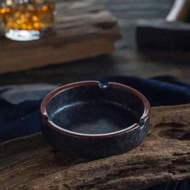 Alt view image 3 of 7 - Ceramic Ashtray Stylish Indoor & Outdoor Cigarette Ashtray for Home, Coffee Bars, and PatiosLava Dazzling Black