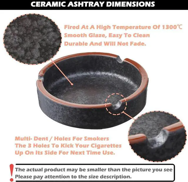 Alt view image 4 of 7 - Ceramic Ashtray Stylish Indoor & Outdoor Cigarette Ashtray for Home, Coffee Bars, and PatiosLava Dazzling Black