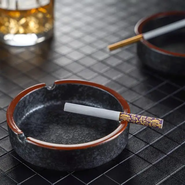 Alt view image 5 of 7 - Ceramic Ashtray Stylish Indoor & Outdoor Cigarette Ashtray for Home, Coffee Bars, and PatiosLava Dazzling Black