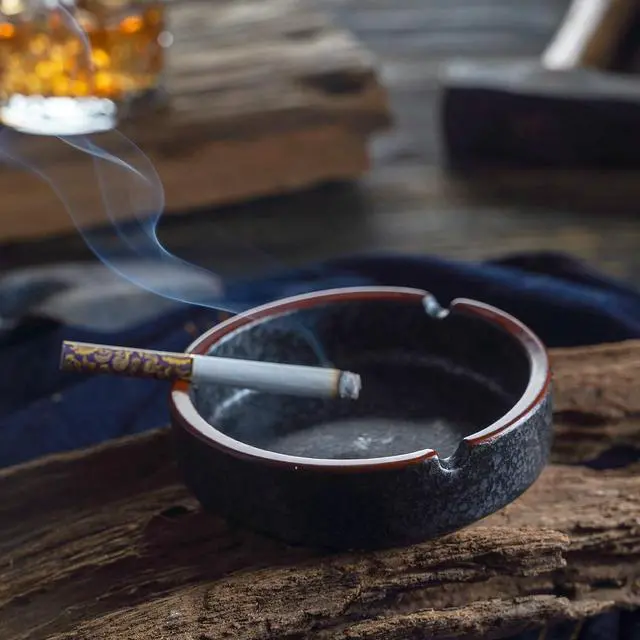 Alt view image 6 of 7 - Ceramic Ashtray Stylish Indoor & Outdoor Cigarette Ashtray for Home, Coffee Bars, and PatiosLava Dazzling Black