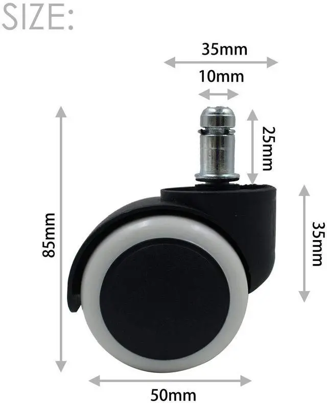 Alt view image 4 of 6 - 2 Inch Floor Protecting Rubber Office Chair Caster Wheel Standard Stem Size for Office School Home