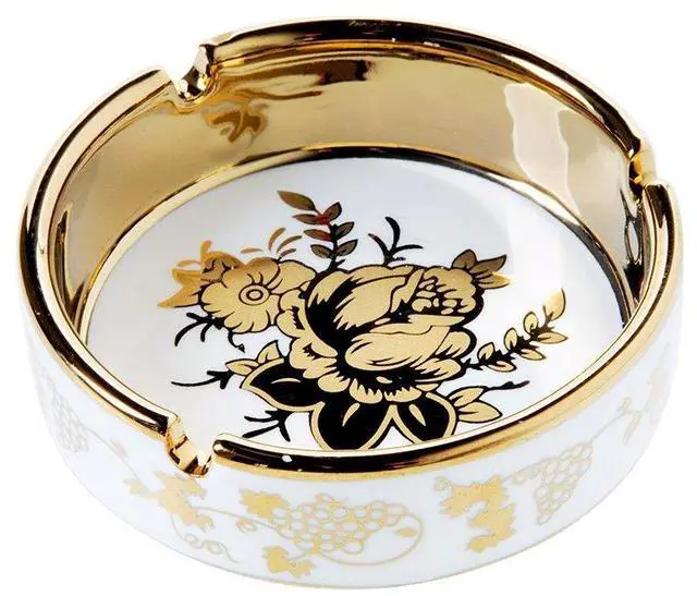 Main image of 4'' Ceramic Titanium Plating Tabletop Ashtray,Cute Cigarette Ashtray for Indoor or Outdoor Use, Vintage Desktop Smoking Gold Ash Tray for Home Office Decoration (4''-1 PACK)