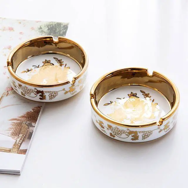 Alt view image 2 of 6 - 4'' Ceramic Titanium Plating Tabletop Ashtray,Cute Cigarette Ashtray for Indoor or Outdoor Use, Vintage Desktop Smoking Gold Ash Tray for Home Office Decoration (4''-1 PACK)