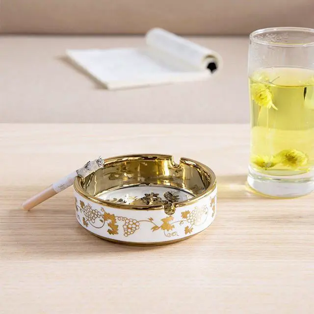 Alt view image 3 of 6 - 4'' Ceramic Titanium Plating Tabletop Ashtray,Cute Cigarette Ashtray for Indoor or Outdoor Use, Vintage Desktop Smoking Gold Ash Tray for Home Office Decoration (4''-1 PACK)