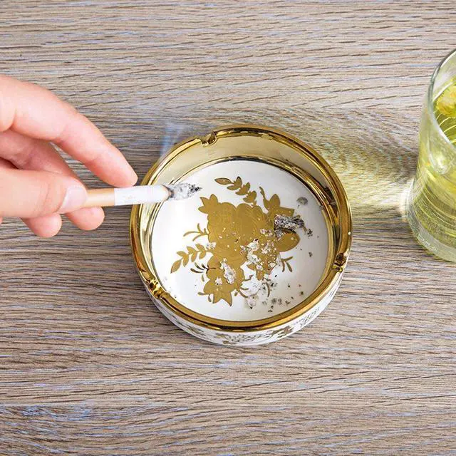 Alt view image 4 of 6 - 4'' Ceramic Titanium Plating Tabletop Ashtray,Cute Cigarette Ashtray for Indoor or Outdoor Use, Vintage Desktop Smoking Gold Ash Tray for Home Office Decoration (4''-1 PACK)
