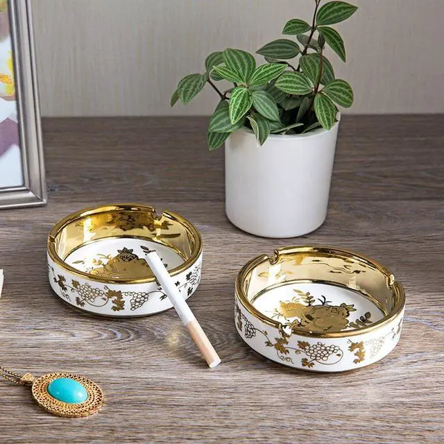 Alt view image 5 of 6 - 4'' Ceramic Titanium Plating Tabletop Ashtray,Cute Cigarette Ashtray for Indoor or Outdoor Use, Vintage Desktop Smoking Gold Ash Tray for Home Office Decoration (4''-1 PACK)
