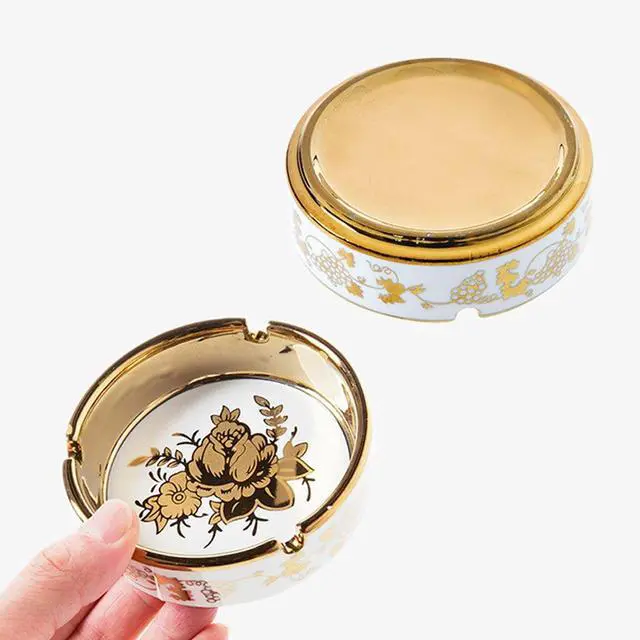 Alt view image 6 of 6 - 4'' Ceramic Titanium Plating Tabletop Ashtray,Cute Cigarette Ashtray for Indoor or Outdoor Use, Vintage Desktop Smoking Gold Ash Tray for Home Office Decoration (4''-1 PACK)