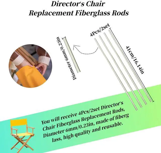 Alt view image 2 of 7 - Director's Chair Replacement Rods, 4 Pcs Fiberglass Stick for Director Chairs, Accessories