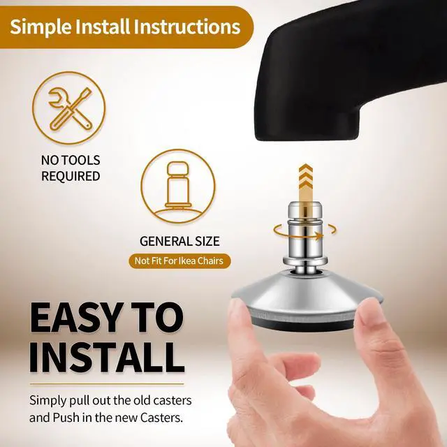 Alt view image 5 of 6 - Bell Glides Replacement Office Chair Swivel Caster Wheels to Fixed Stationary CastorsAdjustable Castor Low Profile Stool with Separate Self Adhesive Felt Pads Black 5pcs Silver