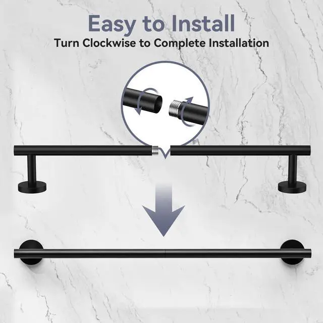 Alt view image 4 of 7 - Matte Black Towel Bar, 24 Inch Bathroom Towel Rack (Total Length 26-Inch), Towel Holder Wall Mounted, Thicken SUS304 Stainless Steel Towel Rod Modern Home Decor