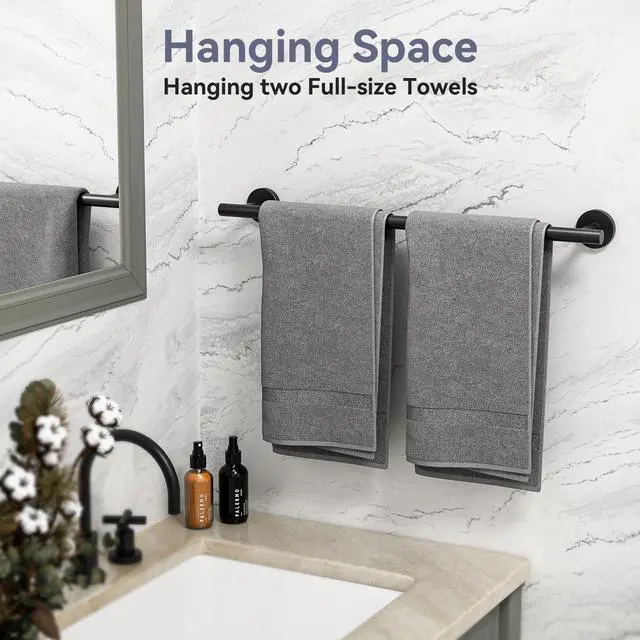 Alt view image 5 of 7 - Matte Black Towel Bar, 24 Inch Bathroom Towel Rack (Total Length 26-Inch), Towel Holder Wall Mounted, Thicken SUS304 Stainless Steel Towel Rod Modern Home Decor