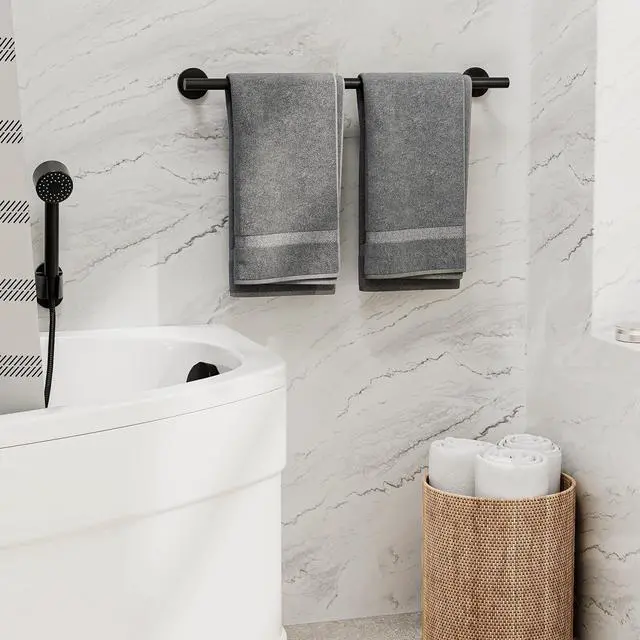Alt view image 7 of 7 - Matte Black Towel Bar, 24 Inch Bathroom Towel Rack (Total Length 26-Inch), Towel Holder Wall Mounted, Thicken SUS304 Stainless Steel Towel Rod Modern Home Decor
