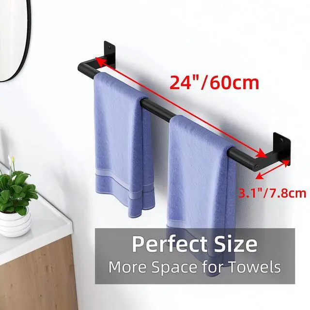 Alt view image 6 of 7 - Bathroom Towel Bar, 24 Inch Towel Racks for Bathroom Wall Mounted, Heavy Duty Hand Towel Holder Organizer, Modern Home Decor Towel Rod, Matte Black Single Bar