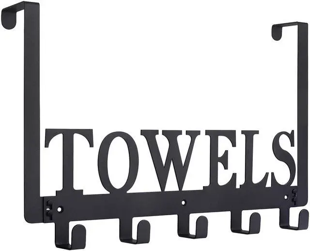 Main image of Over The Door Hooks, Towel Holder for Bathroom, Door Mount Towel Rack Towel Hooks for Bedroom Beach Towels Bathrobe Wall Mount Hang on The Door Cabinet Cupboard Metal Sandblasted (Black)