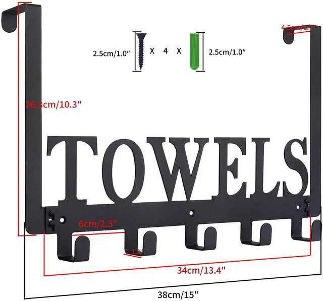 Alt view image 2 of 5 - Over The Door Hooks, Towel Holder for Bathroom, Door Mount Towel Rack Towel Hooks for Bedroom Beach Towels Bathrobe Wall Mount Hang on The Door Cabinet Cupboard Metal Sandblasted (Black)