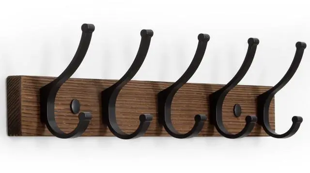 Main image of Coat Rack Wall Mount, 16.5 Inches Wood Coat Hooks, Wall Hooks for Hanging, Hat Rack Bag Hanger Key Holder for Wall, Purse Hanger Towel Racks for Bathroom (1Pack, Brown)