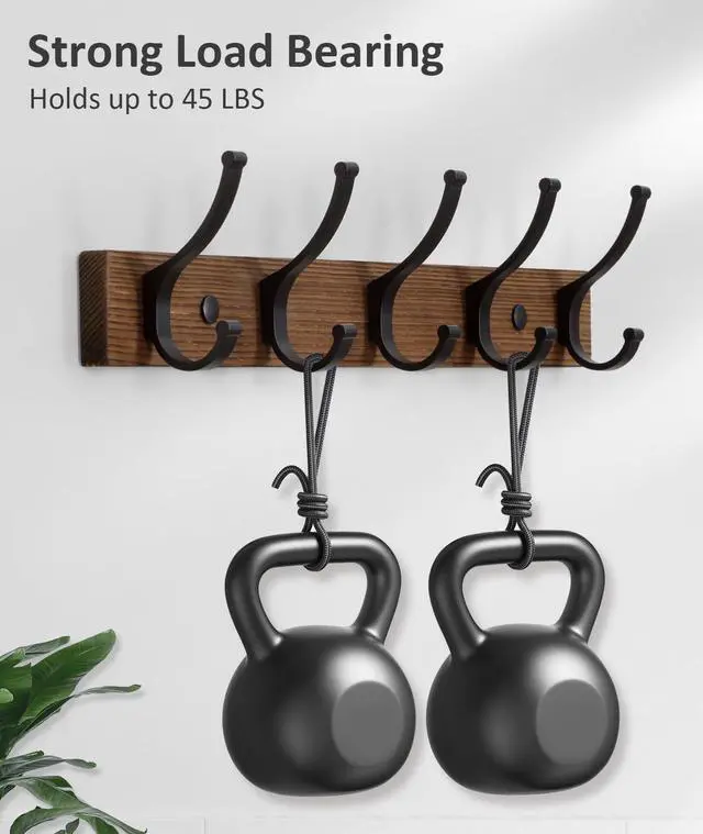 Alt view image 2 of 7 - Coat Rack Wall Mount, 16.5 Inches Wood Coat Hooks, Wall Hooks for Hanging, Hat Rack Bag Hanger Key Holder for Wall, Purse Hanger Towel Racks for Bathroom (1Pack, Brown)