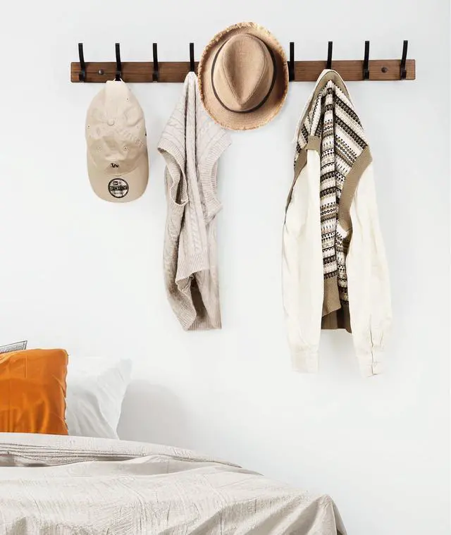 Alt view image 5 of 7 - Coat Rack Wall Mount, 16.5 Inches Wood Coat Hooks, Wall Hooks for Hanging, Hat Rack Bag Hanger Key Holder for Wall, Purse Hanger Towel Racks for Bathroom (1Pack, Brown)