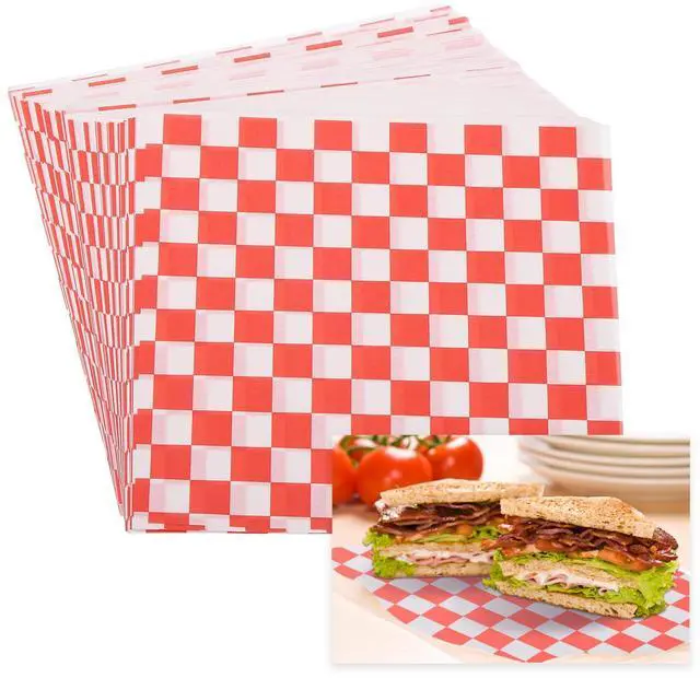 Main image of 5.9" x 5.9" Waxed Paper Sheets, 100Pcs Square Pattern Oil-absorbing Dry Food Wrapping Paper for Bakery Coffee Shop Home Baking Kitchen DIY, Red