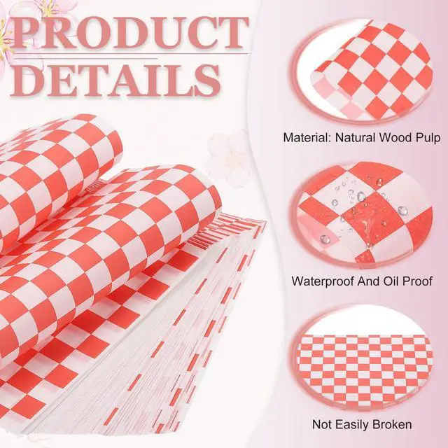 Alt view image 3 of 7 - 5.9" x 5.9" Waxed Paper Sheets, 100Pcs Square Pattern Oil-absorbing Dry Food Wrapping Paper for Bakery Coffee Shop Home Baking Kitchen DIY, Red