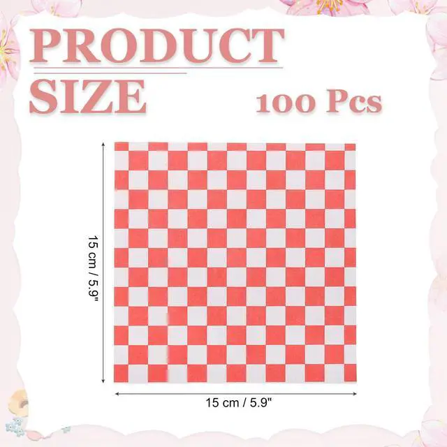 Alt view image 2 of 7 - 5.9" x 5.9" Waxed Paper Sheets, 100Pcs Square Pattern Oil-absorbing Dry Food Wrapping Paper for Bakery Coffee Shop Home Baking Kitchen DIY, Red
