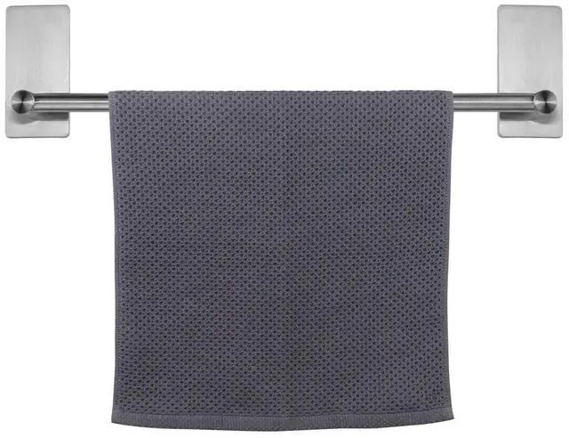 Main image of Self Adhesive Bathroom Towel Bar- Stainless Steel Bath Wall Shelf Rack Hanging Towel Stick On Sticky Hanger Contemporary Style, NO Drilling (1 Pack, Brushed Nickel, 16-Inch Towel Rack)