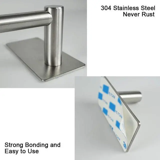 Alt view image 3 of 7 - Self Adhesive Bathroom Towel Bar- Stainless Steel Bath Wall Shelf Rack Hanging Towel Stick On Sticky Hanger Contemporary Style, NO Drilling (1 Pack, Brushed Nickel, 16-Inch Towel Rack)