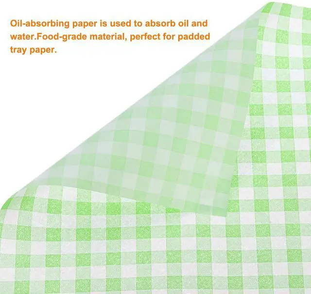 Alt view image 4 of 7 - 100pcs Square Checkered Wax Paper Sheets 9.84" x 9.84" Oil-absorbing Dry Food Wrapping Paper for Sandwich Baking Paper Liners Picnic Basket Bread Hamburger Wrap Kitchen, Green