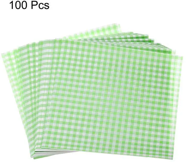 Alt view image 3 of 7 - 100pcs Square Checkered Wax Paper Sheets 9.84" x 9.84" Oil-absorbing Dry Food Wrapping Paper for Sandwich Baking Paper Liners Picnic Basket Bread Hamburger Wrap Kitchen, Green
