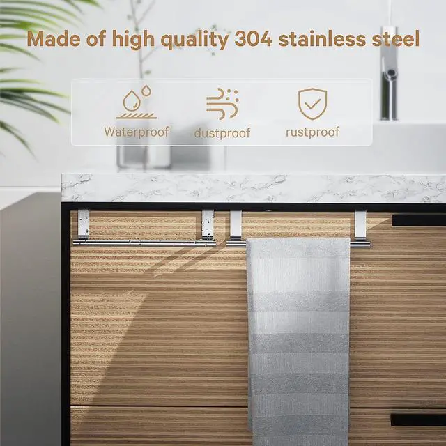 Alt view image 4 of 7 - Stainless Steel Over Door Towel Rack Bar Holders for Universal Fit on Over Cabinet Cupboard Doors 2 Pack (Sliver)