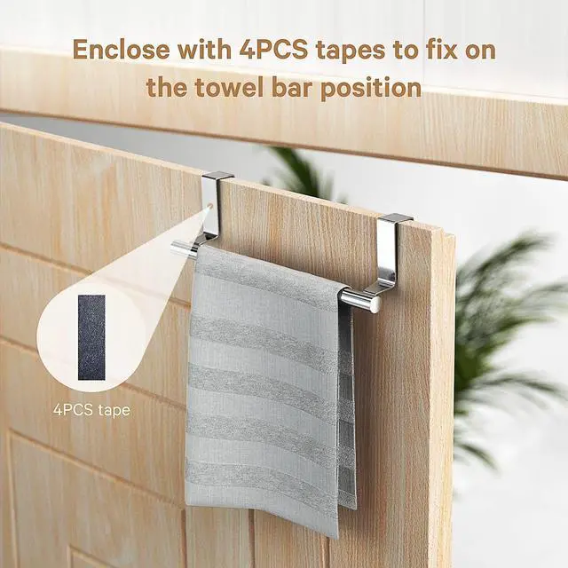 Alt view image 5 of 7 - Stainless Steel Over Door Towel Rack Bar Holders for Universal Fit on Over Cabinet Cupboard Doors 2 Pack (Sliver)