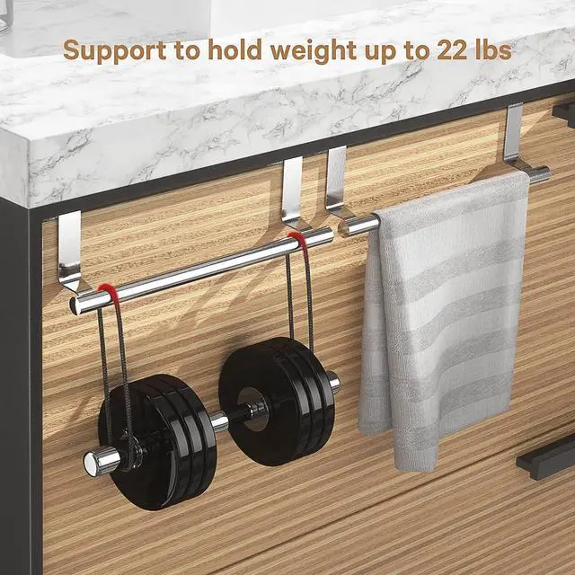 Alt view image 6 of 7 - Stainless Steel Over Door Towel Rack Bar Holders for Universal Fit on Over Cabinet Cupboard Doors 2 Pack (Sliver)