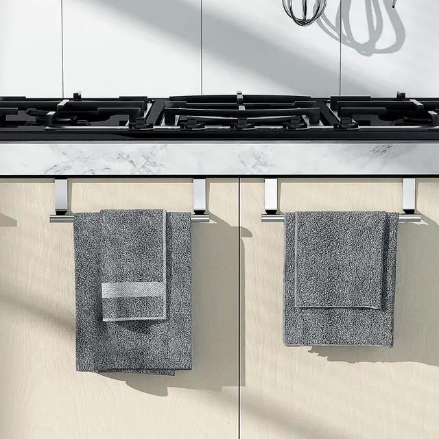 Alt view image 7 of 7 - Stainless Steel Over Door Towel Rack Bar Holders for Universal Fit on Over Cabinet Cupboard Doors 2 Pack (Sliver)