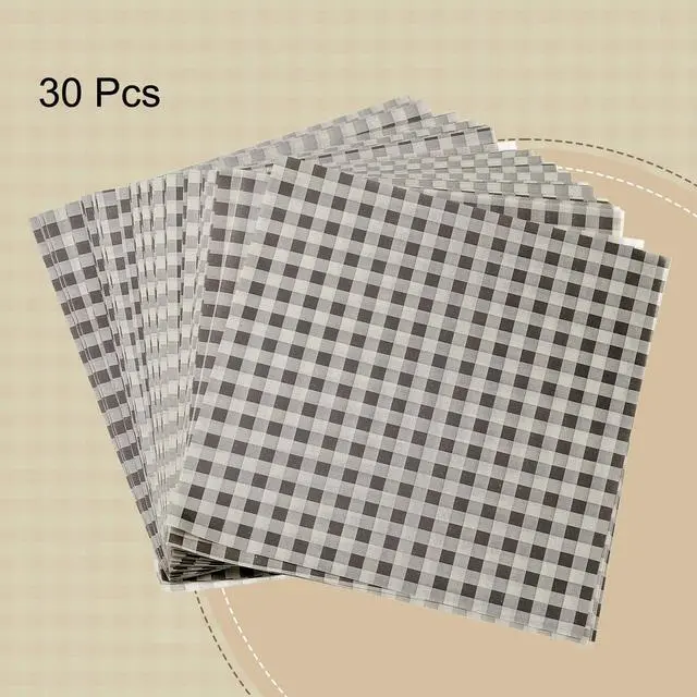 Alt view image 3 of 7 - 30pcs Square Checkered Wax Paper Sheets 7" x 7" Oil-absorbing Dry Food Wrapping Paper for Sandwich Baking Paper Liners Picnic Basket Bread Hamburger Wrap Kitchen, Brown