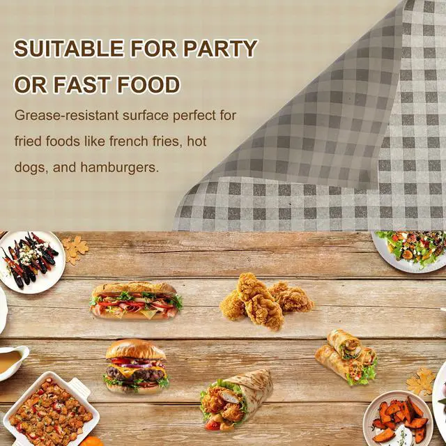 Alt view image 5 of 7 - 30pcs Square Checkered Wax Paper Sheets 7" x 7" Oil-absorbing Dry Food Wrapping Paper for Sandwich Baking Paper Liners Picnic Basket Bread Hamburger Wrap Kitchen, Brown