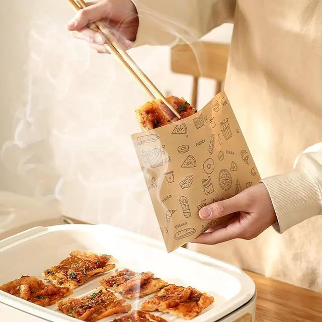 Main image of Greaseproof Sandwich Wrap Bags,Unbleached Eco-friendly Deli Oil-Absorbing Kraft Paper Bag For Fried Food Tempura Toast Snacks Picnic,Printed Dry Wax Paper,Extra Thick,50 Sheet Pack