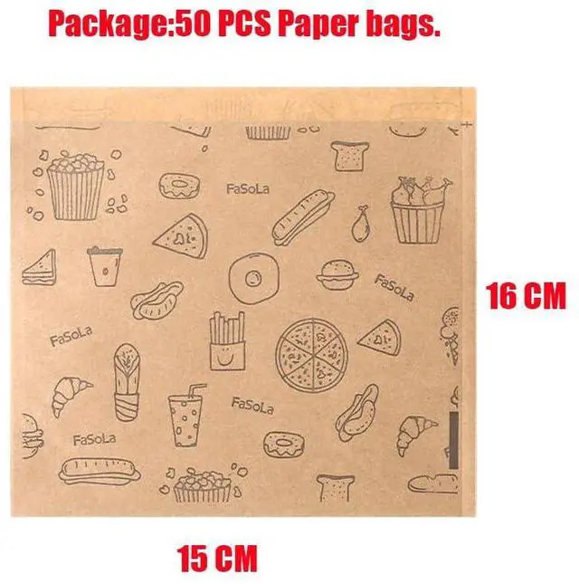 Alt view image 5 of 7 - Greaseproof Sandwich Wrap Bags,Unbleached Eco-friendly Deli Oil-Absorbing Kraft Paper Bag For Fried Food Tempura Toast Snacks Picnic,Printed Dry Wax Paper,Extra Thick,50 Sheet Pack