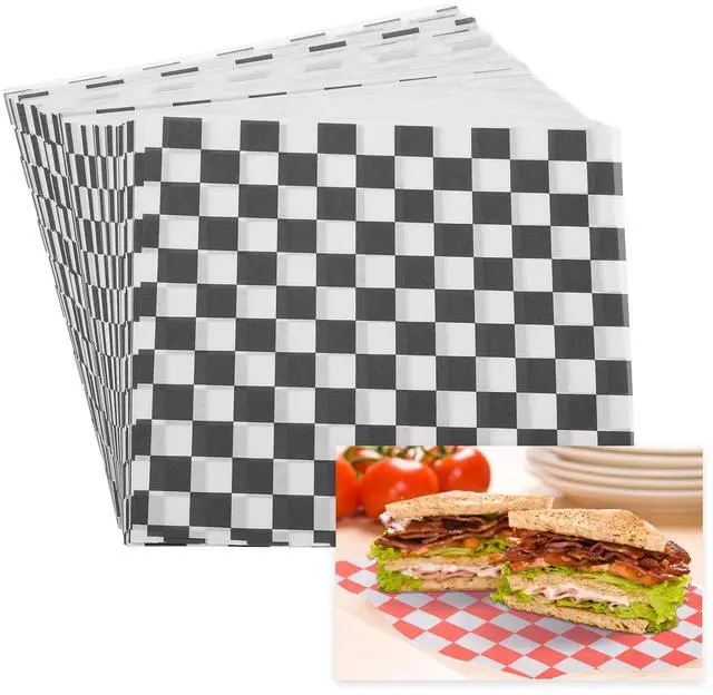Main image of 5.9" x 5.9" Waxed Paper Sheets, 50Pcs Square Pattern Oil-absorbing Dry Food Wrapping Paper for Bakery Coffee Shop Home Baking Kitchen DIY, Black