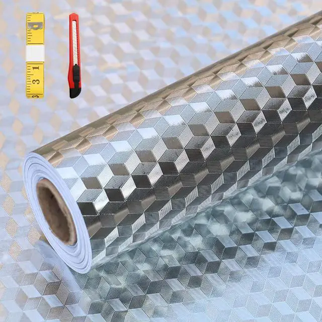 Main image of Kitchen Oil-Water Proof Wallpaper, Peel and Stick Aluminum Foil Backsplash Protector, Self Adhesive Waterproof Contact Paper for Cabinet, Drawer, Shelf Liner, Countertop Cover, 15.7 x118.1 Inch